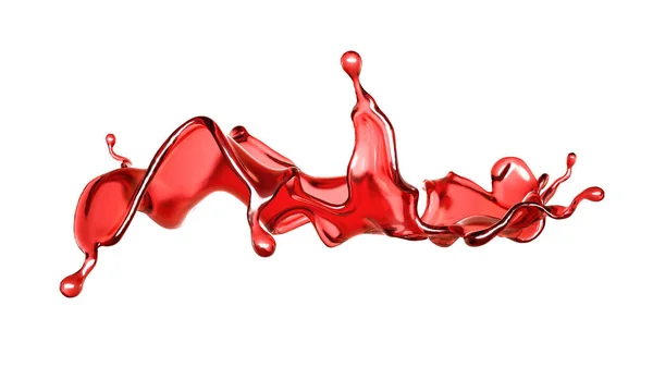 Ein Spritzer einer transparenten roten Flüssigkeit auf weißem Hintergrund. 3D Illustration, 3D Rendering. — Stockfoto
