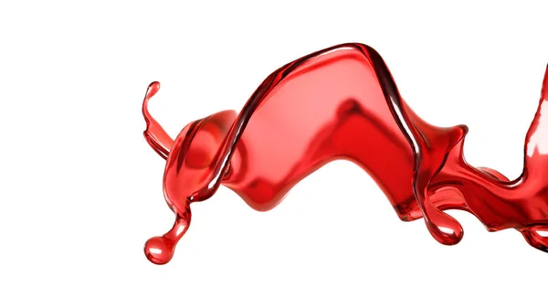 Salpicadura de un líquido rojo transparente sobre un fondo blanco. Ilustración 3d, representación 3d . — Foto de Stock