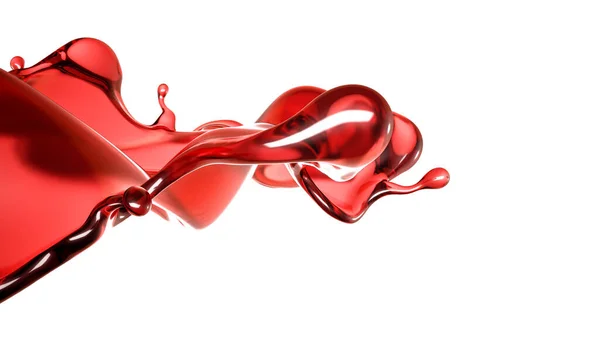 Una spruzzata di liquido rosso trasparente su fondo bianco. Illustrazione 3d, rendering 3d . — Foto Stock