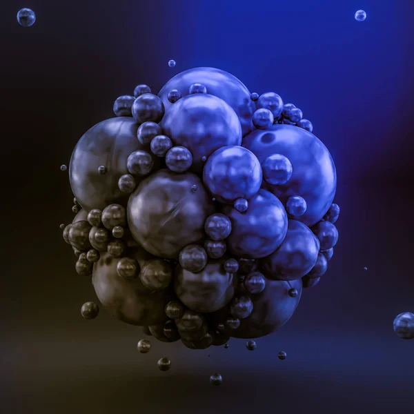 Sfondo astratto blu con le palle. Illustrazione 3d, rendering 3d . — Foto Stock