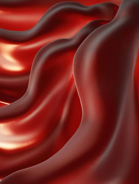 Fondo rosso di lusso con drappeggio, fronzoli e tessuto plissettato. Illustrazione 3d, rendering 3d . — Foto Stock