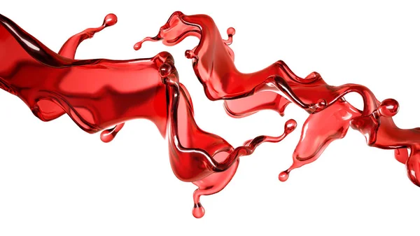 Un strop de lichid roșu transparent pe un fundal alb. 3d ilustrație, redare 3D . — Fotografie, imagine de stoc