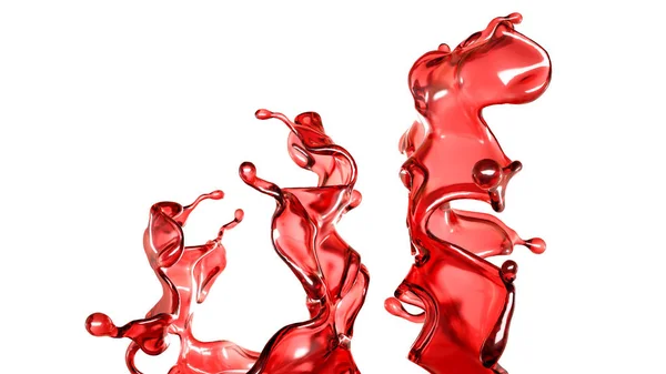 Ett stänk av en genomskinlig röd vätska på en vit bakgrund. 3D-illustration, 3D-återgivning. — Stockfoto