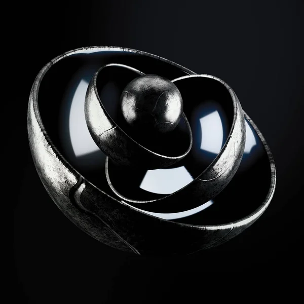 Fondo abstracto negro con formas geométricas de bolas. Ilustración 3d, representación 3d . — Foto de Stock