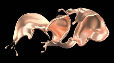 Gizemli, güzel, lüks altın sıçraması. 3d illüstrasyon, 3d canlandırma.