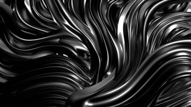 Pliseli, kumaşlı, kıvrımlı, şık siyah bir arka plan. 3d illüstrasyon, 3d canlandırma.