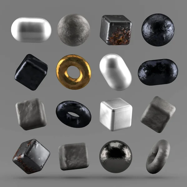 Fondo de lujo gris con formas geométricas de bolas. Ilustración 3d, representación 3d . — Foto de Stock