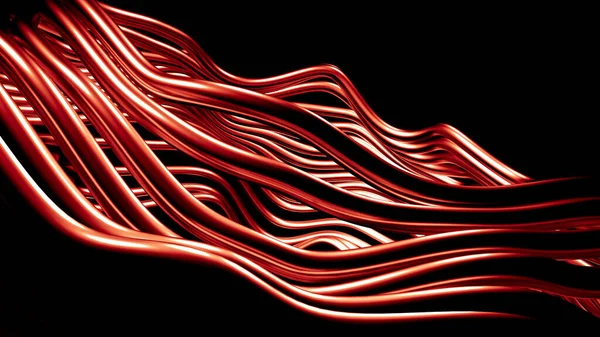 Stylish red metallic black background with lines and waves. 3d illustration, 3d rendering.