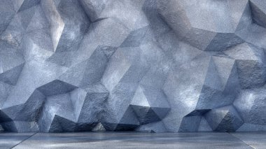 Arka plan doku, zemin ve kabartma taş duvar ile boş iç duvar. 3D resim, 3d render.