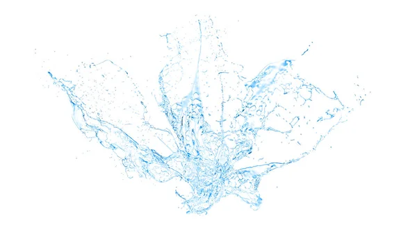 Geïsoleerde blauw splash water spatten op een witte achtergrond. 3D illustratie, 3D-rendering. — Stockfoto