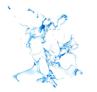 Beyaz bir arka plan üzerine sıçramasına su izole mavi splash. 3D Resim, 3d render.