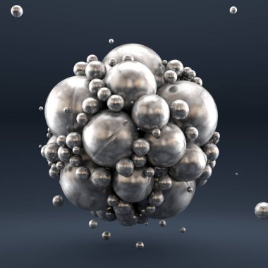 Taşaklarından geometrik şekiller alan gri lüks bir arka plan. 3d illüstrasyon, 3d canlandırma.