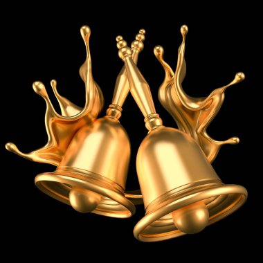 Güzel metalik bir Noel çanı ve bir tutam altın. 3d illüstrasyon, 3d canlandırma.