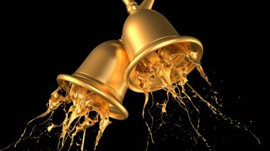 Güzel metalik bir Noel çanı ve bir tutam altın. 3d illüstrasyon, 3d canlandırma.