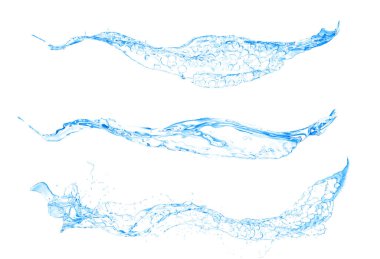 Beyaz bir arka plan üzerine sıçramasına su izole mavi splash. 3D Resim, 3d render.