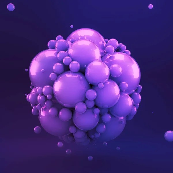 Sfondo geometrico viola con sfere. Illustrazione 3d, rendering 3d . — Foto Stock