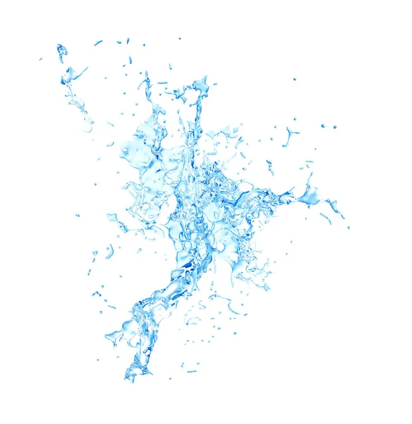 Isolé éclaboussures bleues d'eau éclaboussures sur un fond blanc. Illustration 3d, rendu 3d . — Photo