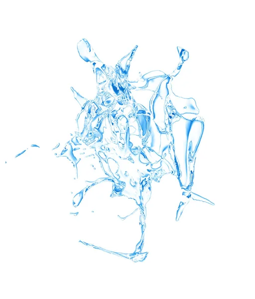 Isolé éclaboussures bleues d'eau éclaboussures sur un fond blanc. Illustration 3d, rendu 3d . — Photo