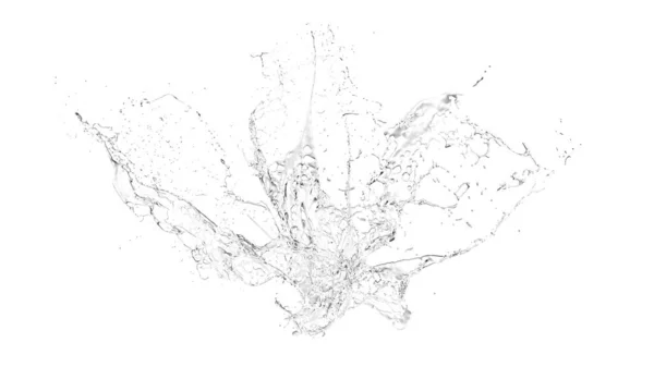 Geïsoleerde transparante plons water spatten op een witte achtergrond. 3D illustratie, 3D-rendering. — Stockfoto