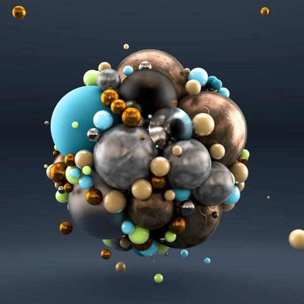 Gold gray background with balls, geometry, abstraction. 3d illustration, 3d rendering. — ストック写真
