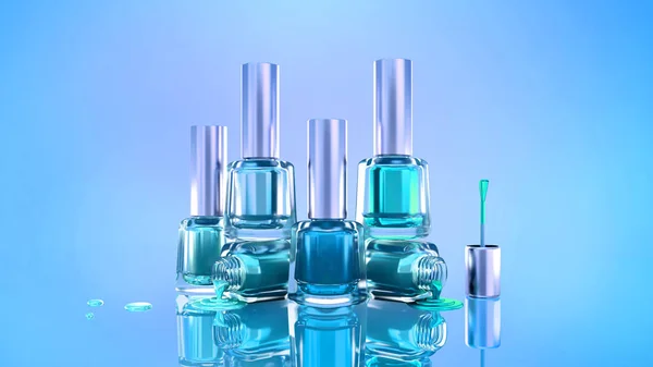 Esmalte de uñas. Hermosa ilustración de fondo de glamour de moda. 3d. Verde, verde, celadón . — Foto de Stock