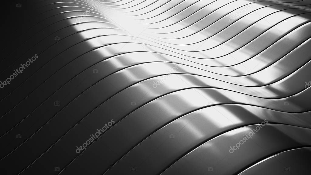 Black, stylish, modern metallic background with smooth lines. 3d illustration 3d rendering