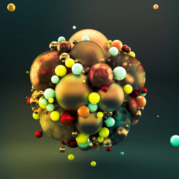 Abstract green background with metal balls. 3d illustration, 3d — ストック写真