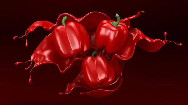Κόκκινο φόντο με πιτσίλισμα και πιπέρι. 3D εικονογράφηση, 3d rende — Φωτογραφία Αρχείου