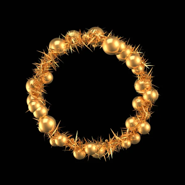 En guldpläterad utsmyckad jul ring prydnader. 3D-illustration, — Stockfoto