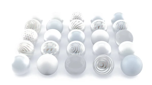 Fond blanc avec des boules. Illustration 3d, rendu 3d . — Photo