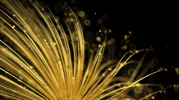 Luz abstracta brillante oro forma fondo negro. Ilustración 3d — Foto de Stock