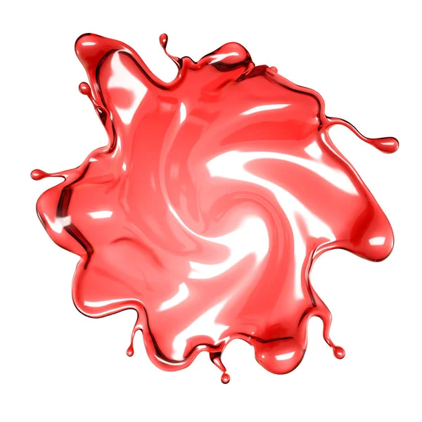 Een plons doorzichtige rode vloeistof op een witte achtergrond. 3d i — Stockfoto