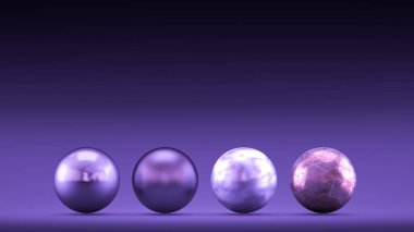 Toplarla mor geometrik arka plan. 3d illüstrasyon, 3d canlandırma.