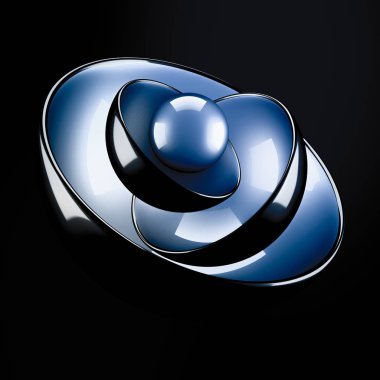 Toplardan geometrik şekiller alan siyah soyut bir arkaplan. 3d illüstrasyon, 3d canlandırma.