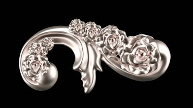 Güzel element, altın, gül, sıva, süs, çerçeve. 3d illüstrasyon, 3d canlandırma.