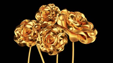 Güzel element, altın, gül, sıva, süs, çerçeve. 3d illüstrasyon, 3d canlandırma.