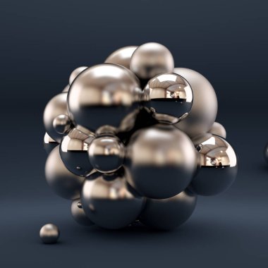 Taşaklarından geometrik şekiller alan gri lüks bir arka plan. 3d illüstrasyon, 3d canlandırma.