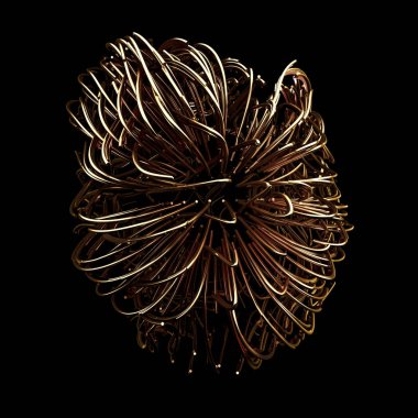 Soyut ışık parlayan altın rengi siyah arkaplan. 3d illüstrasyon, 3d canlandırma.