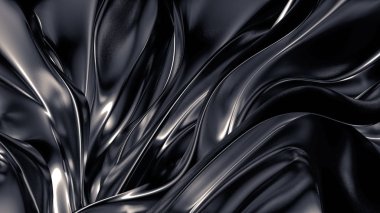 Pliseli, kumaşlı ve kıvrımlı lükslü gri bir arka plan. 3d illüstrasyon, 3d canlandırma.