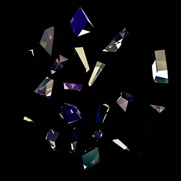 Fondo negro abstracto con fragmentos de vidrio y purpurina. Ilustración 3d, representación 3d . — Foto de Stock