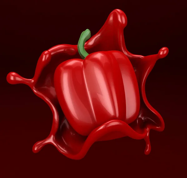 Fundo vermelho com respingo e pimenta. Ilustração 3d, renderização 3d . — Fotografia de Stock