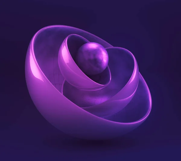 Fundo geométrico roxo com bolas. Ilustração 3d, renderização 3d . — Fotografia de Stock