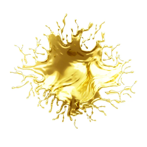 Ein Spritzer dicker, goldener Flüssigkeit. 3D Illustration, 3D Rendering. — Stockfoto