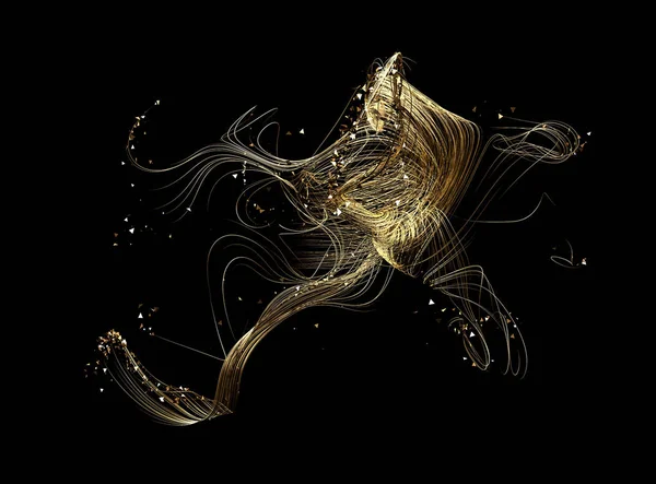 Abstrato luz brilhante ouro forma fundo preto. Ilustração 3d, renderização 3d . — Fotografia de Stock