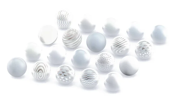 Vit bakgrund med bollar. 3D-illustration, 3D-återgivning. — Stockfoto