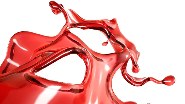 Salpicadura de un líquido rojo transparente sobre un fondo blanco. Ilustración 3d, representación 3d . — Foto de Stock