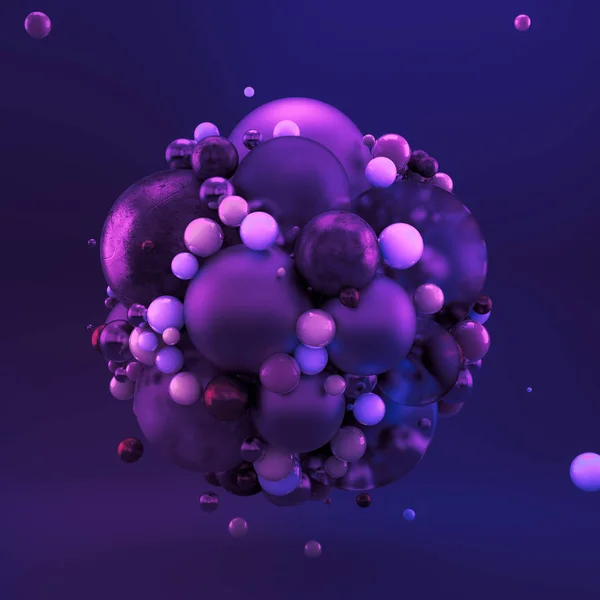 Sfondo geometrico viola con sfere. Illustrazione 3d, rendering 3d . — Foto Stock
