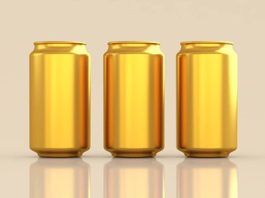 Altın alüminyum kutu. Paketleme, içecek, alkol, altın, ürün sergisi.