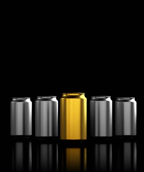 金と銀のアルミ缶ブラックの背景. — ストック写真