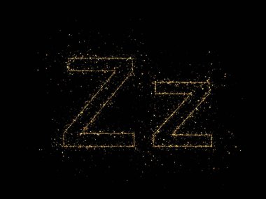 Z harfi bir altın yazı tipi parçacığıdır. 3d illüstrasyon, 3d canlandırma